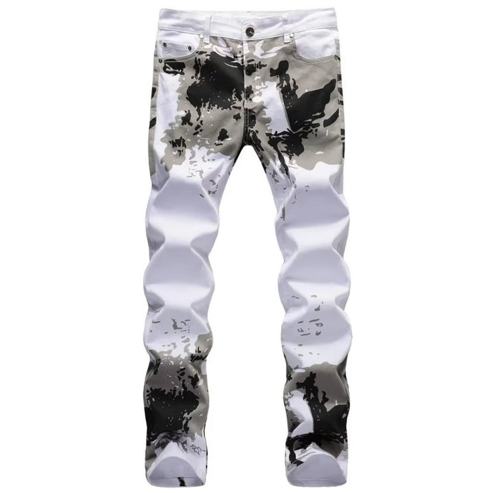 Men White Gradient Print Slim Jeans