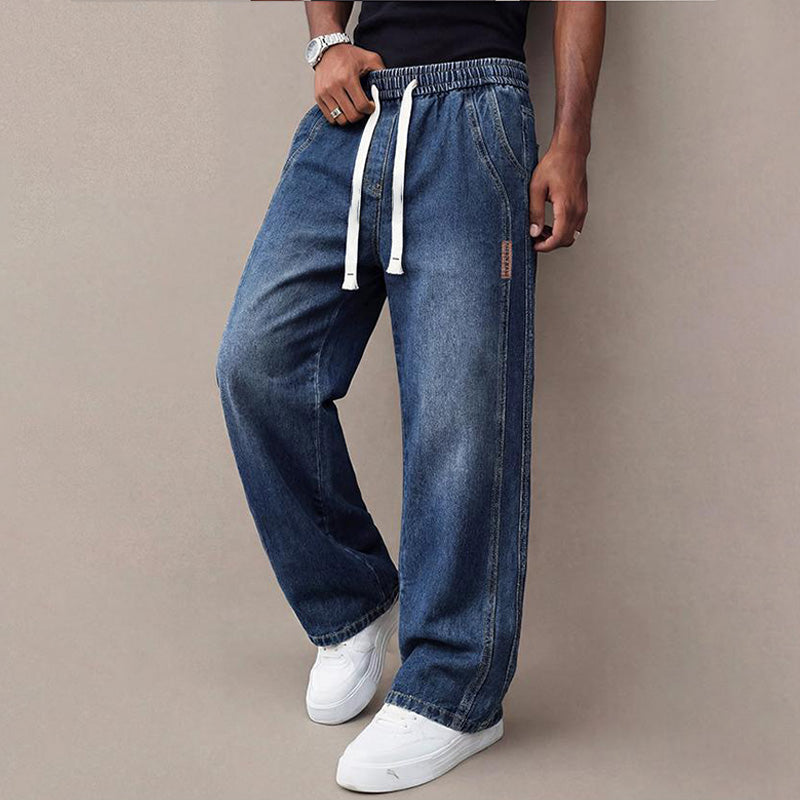Men's Elastic-Waist Wide-Leg Jeans