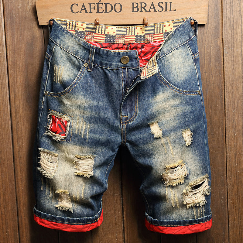 Retro washed distressed denim shorts