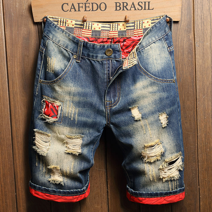 Retro washed distressed denim shorts