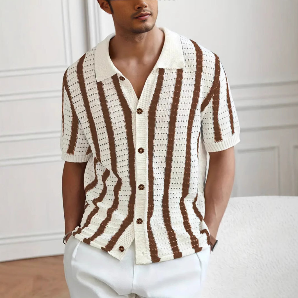Men's Color-Block Striped Knit Polo Shirt