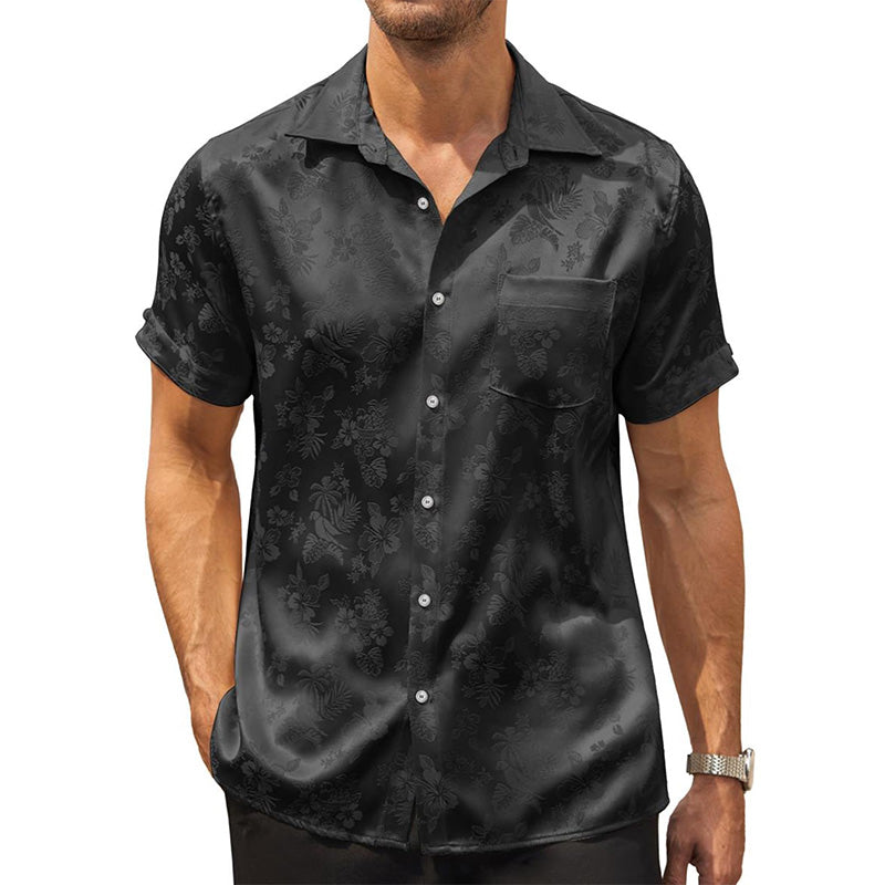 Men's Satin Jacquard Short-Sleeve Shirt with Collar