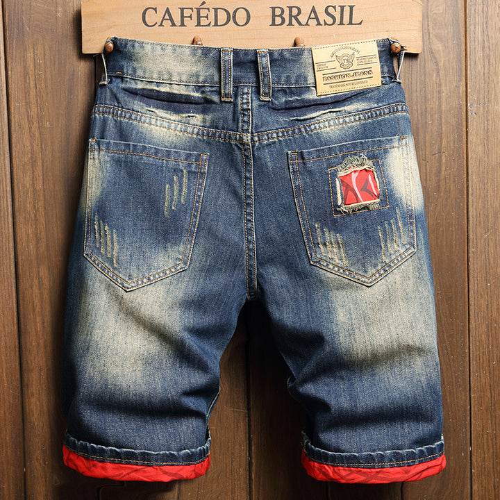 Retro washed distressed denim shorts