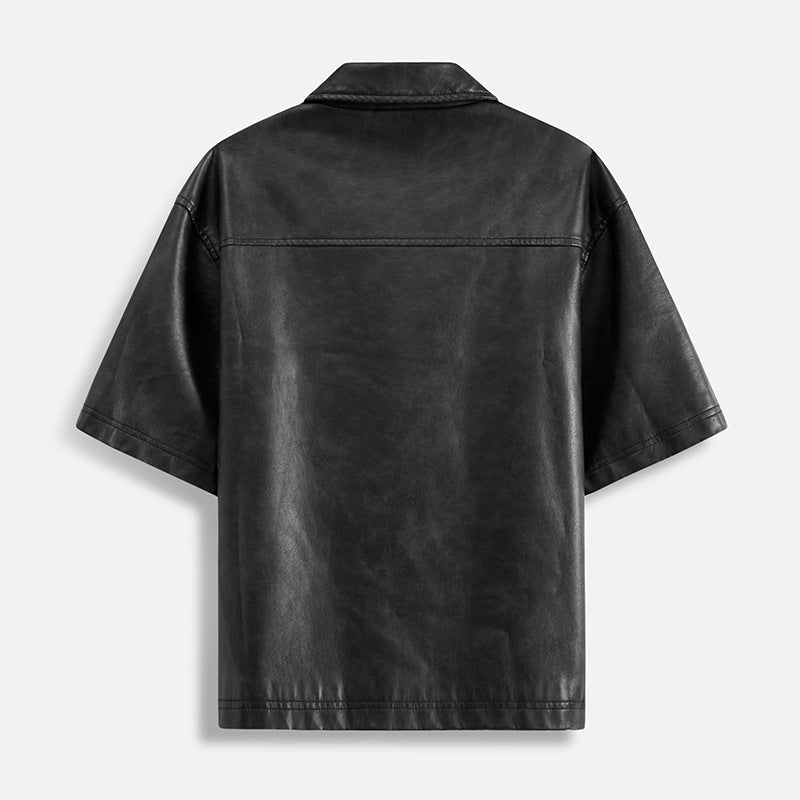 Streetwear Mens Zip PU Leather Shirt