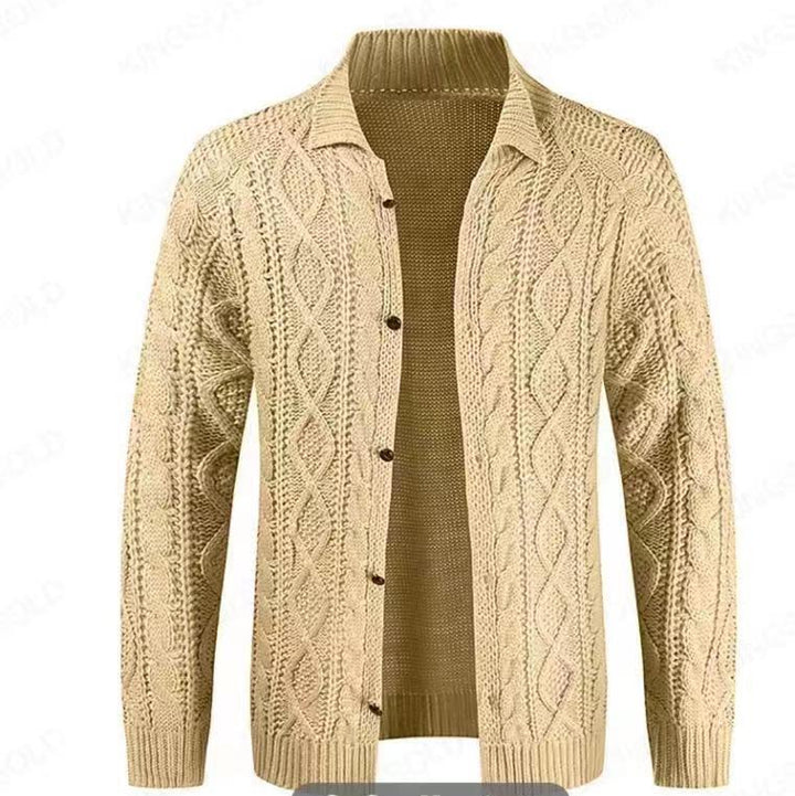Stand Collar Cable Knit Button Cardigan