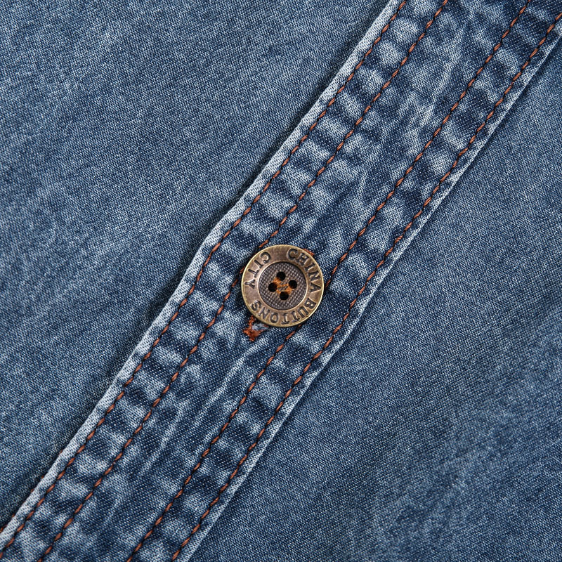 Vintage Multi Pocket Thin Cotton Denim Work Shirt