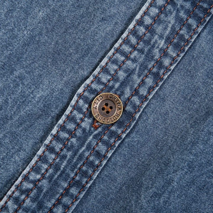 Vintage Multi Pocket Thin Cotton Denim Work Shirt