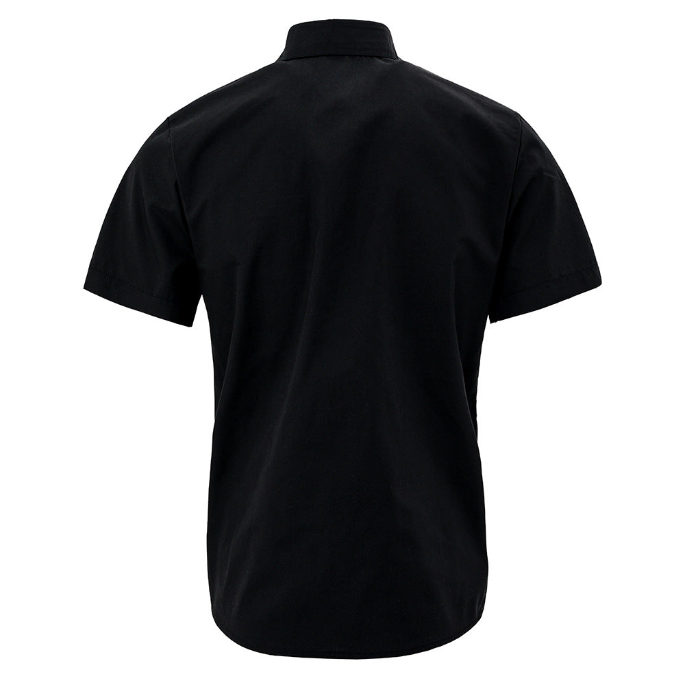 Solid color short-sleeved shirt with double pockets