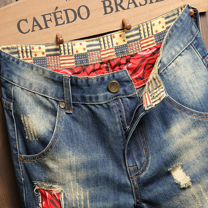 Retro washed distressed denim shorts