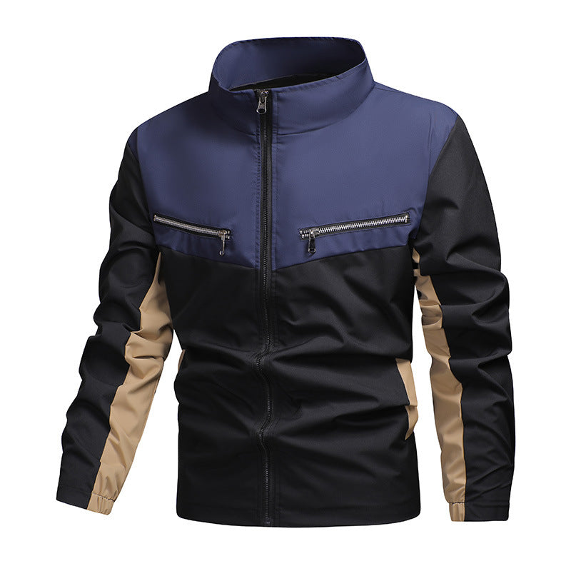 Color Block Zip Up Stand Collar Jacket
