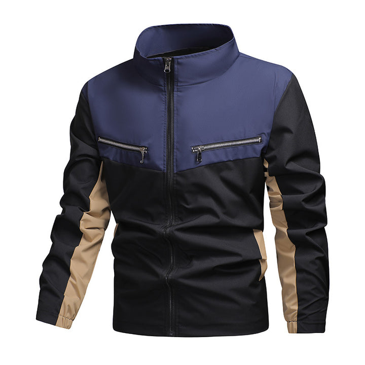 Color Block Zip Up Stand Collar Jacket