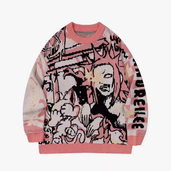 Streetwear Cartoon Jacquard Knit Pullover