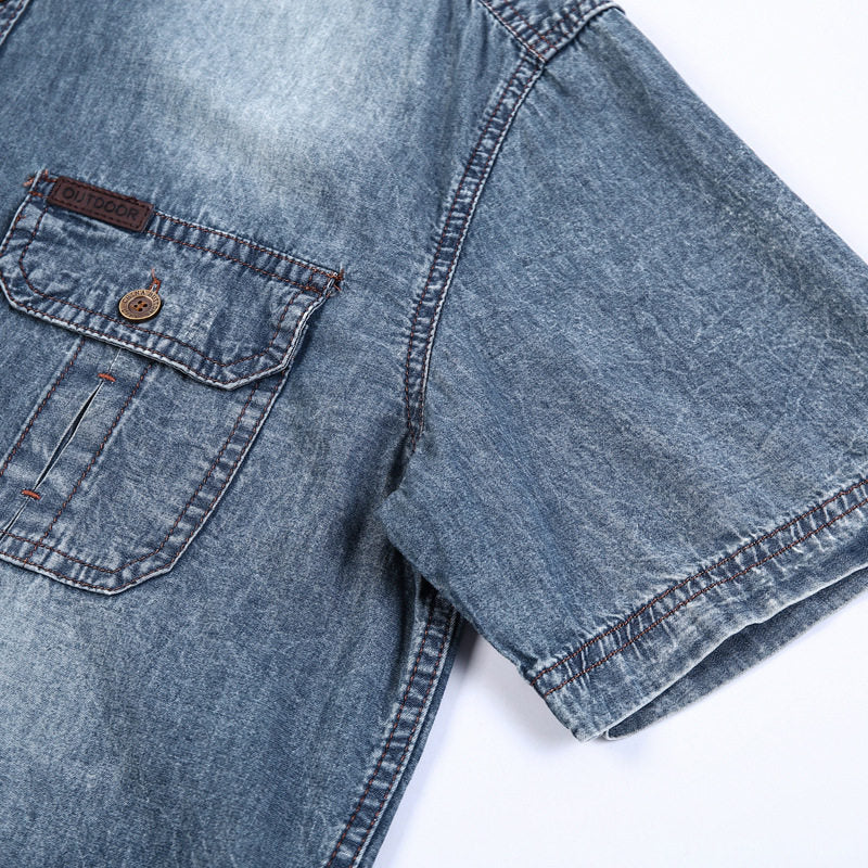 Vintage Multi Pocket Thin Cotton Denim Work Shirt