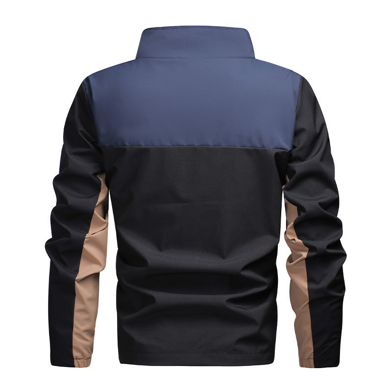 Color Block Zip Up Stand Collar Jacket