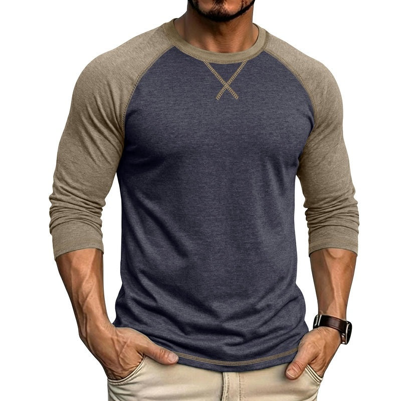 Long-sleeved round neck color-blocked base layer shirt