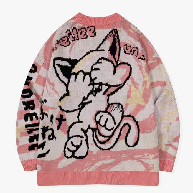 Streetwear Cartoon Jacquard Knit Pullover