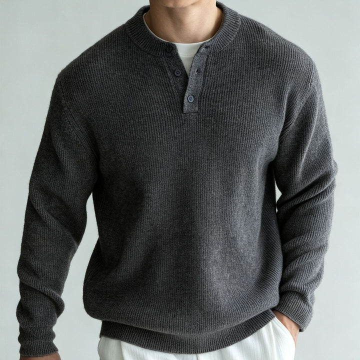 Lazy Fit Henley Knit Sweater For Autumn Winter