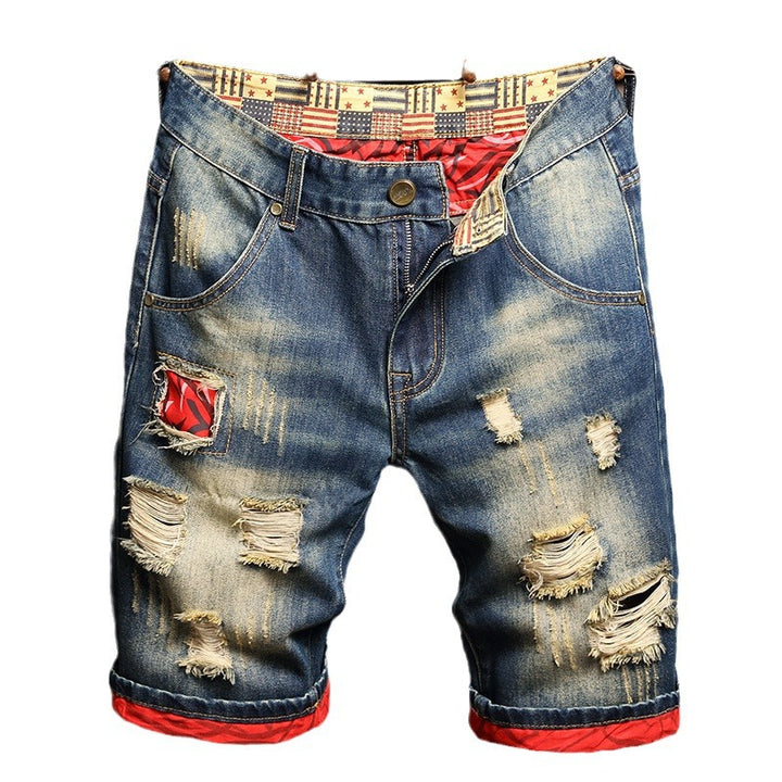 Retro washed distressed denim shorts