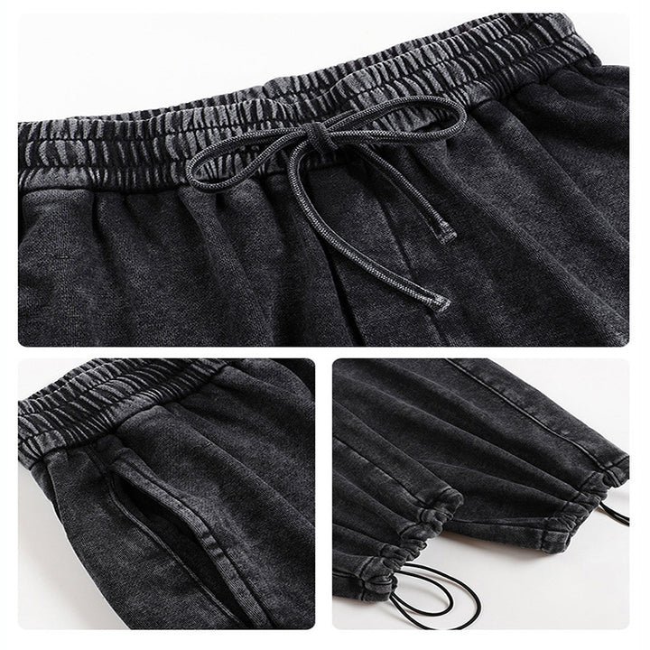 Washed Drawstring Wide-Leg Casual Trousers