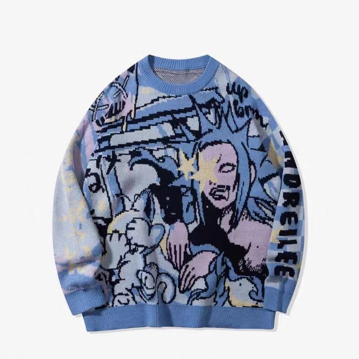 Streetwear Cartoon Jacquard Knit Pullover