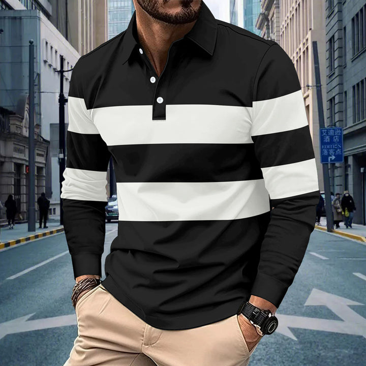 Color-blocked long-sleeved polo shirt