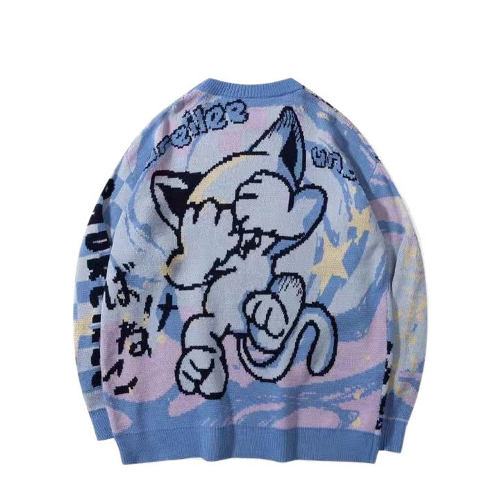Streetwear Cartoon Jacquard Knit Pullover