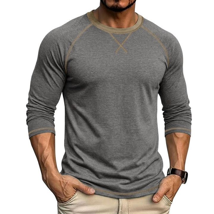 Long-sleeved round neck color-blocked base layer shirt
