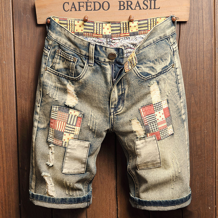 Retro washed distressed denim shorts