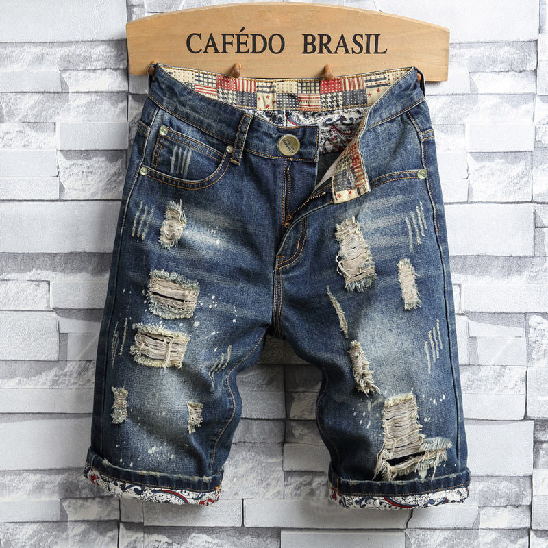 Retro washed distressed denim shorts