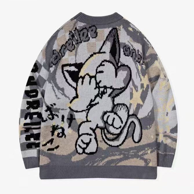 Streetwear Cartoon Jacquard Knit Pullover