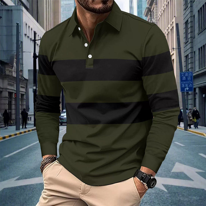 Color-blocked long-sleeved polo shirt
