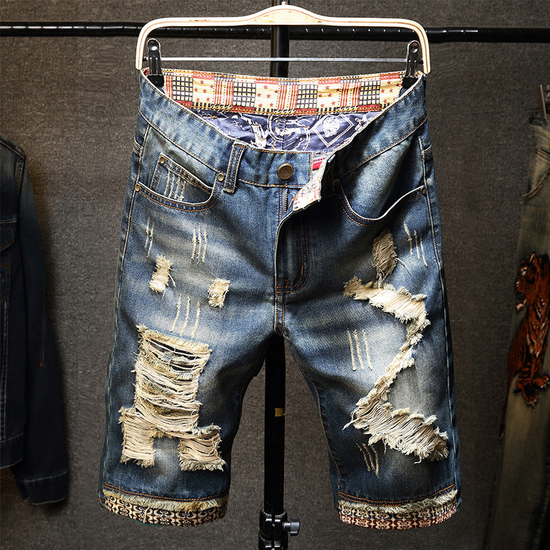 Retro washed distressed denim shorts