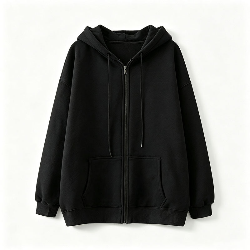 Loose-fit hooded zip-up jacket