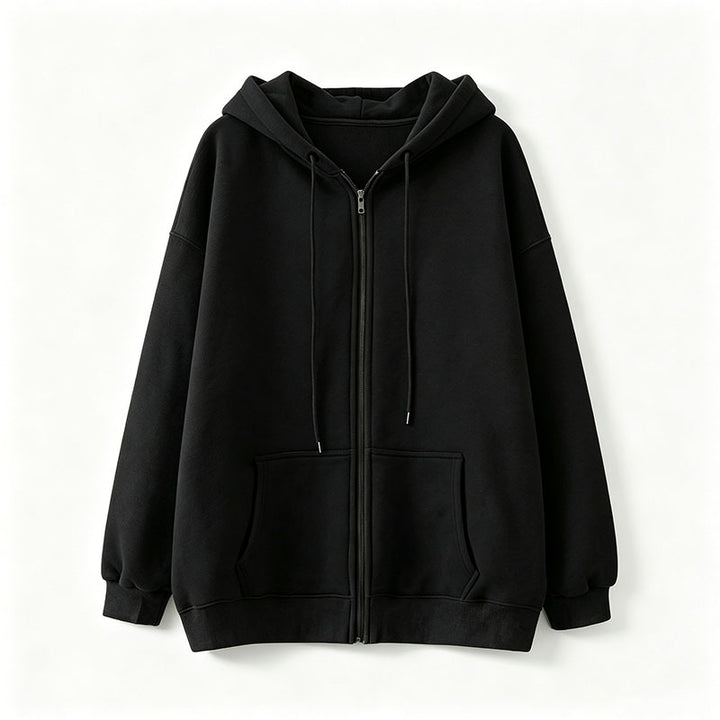 Loose-fit hooded zip-up jacket