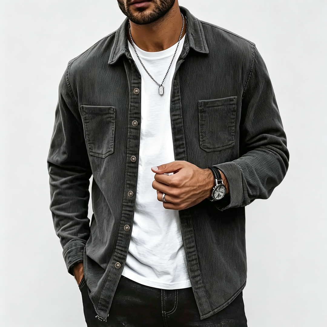Men Wrinkle‑Free Corduroy Long Sleeve Shirt