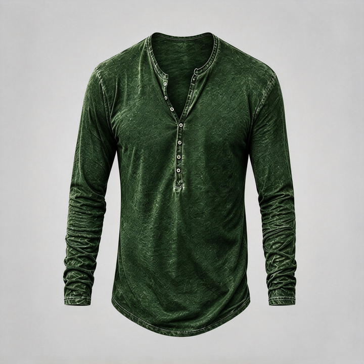 Retro Washed Henley Long Sleeve Shirt