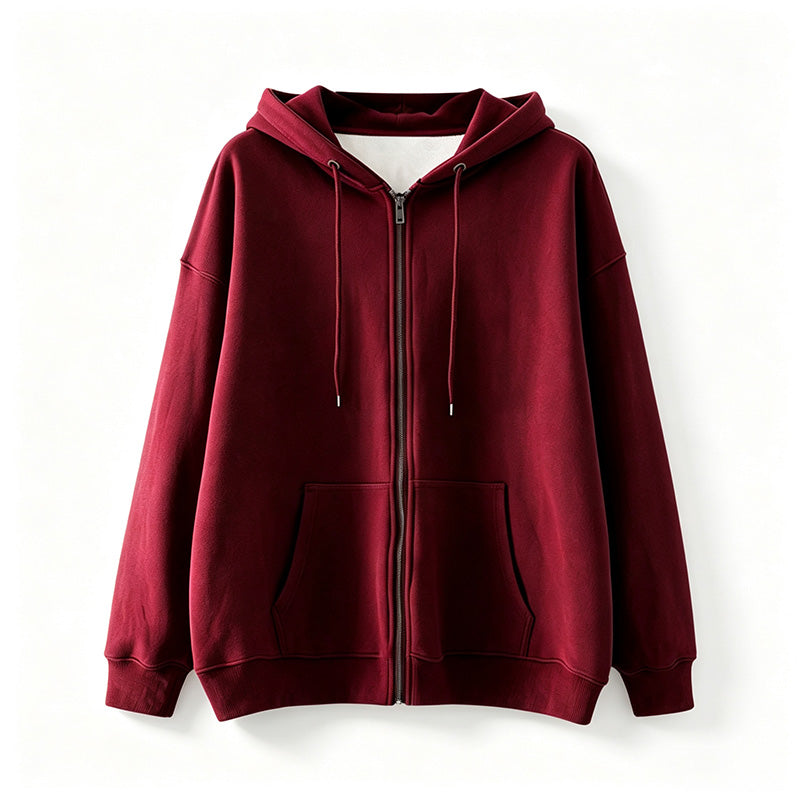 Loose-fit hooded zip-up jacket