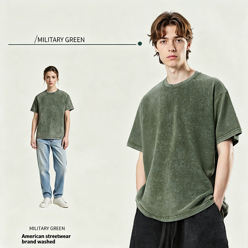 Distressed loose-fit pure cotton T-shirt