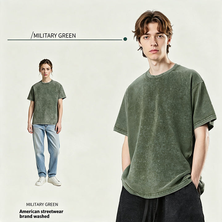 Distressed loose-fit pure cotton T-shirt