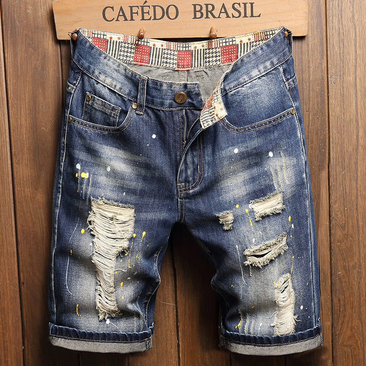 Retro washed distressed denim shorts