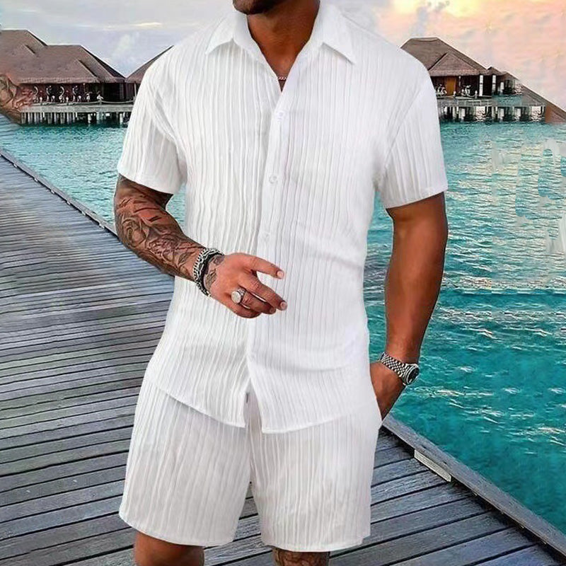 Men's Casual Shirt Short-Sleeve Beach Pants Set