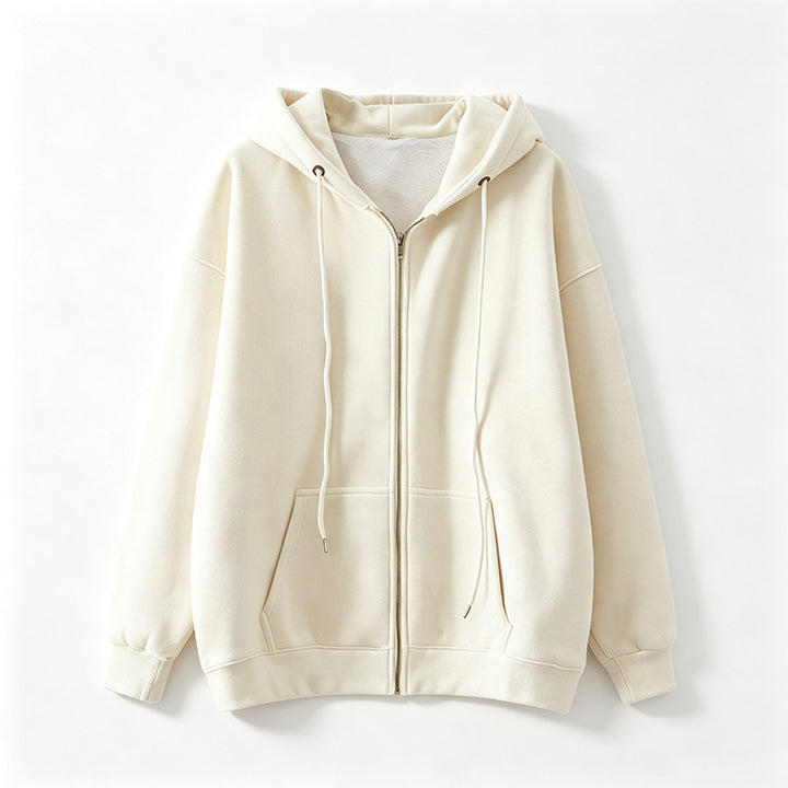Loose-fit hooded zip-up jacket