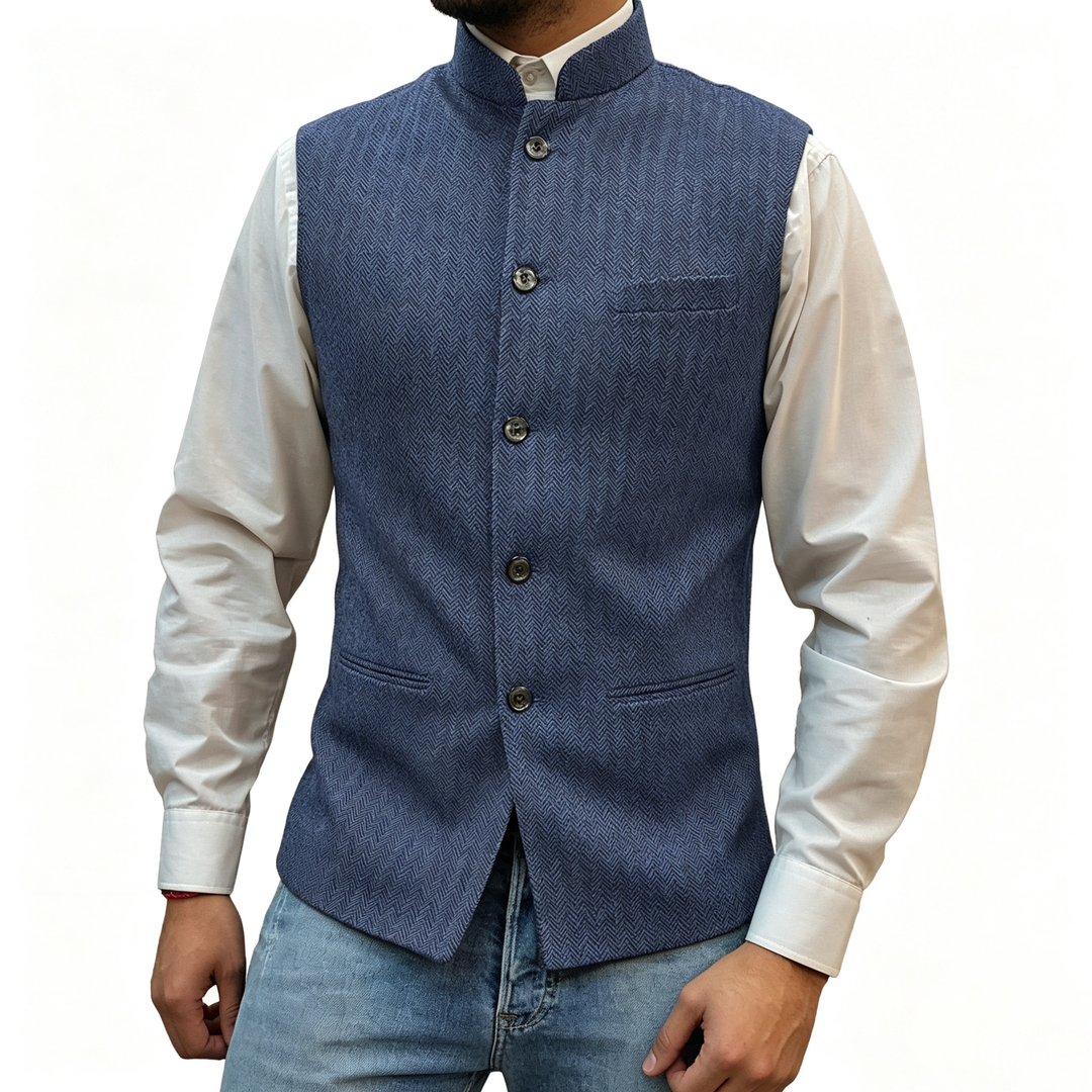 Retro tweed stand-up collar vest
