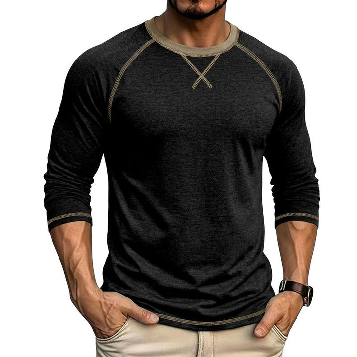 Long-sleeved round neck color-blocked base layer shirt