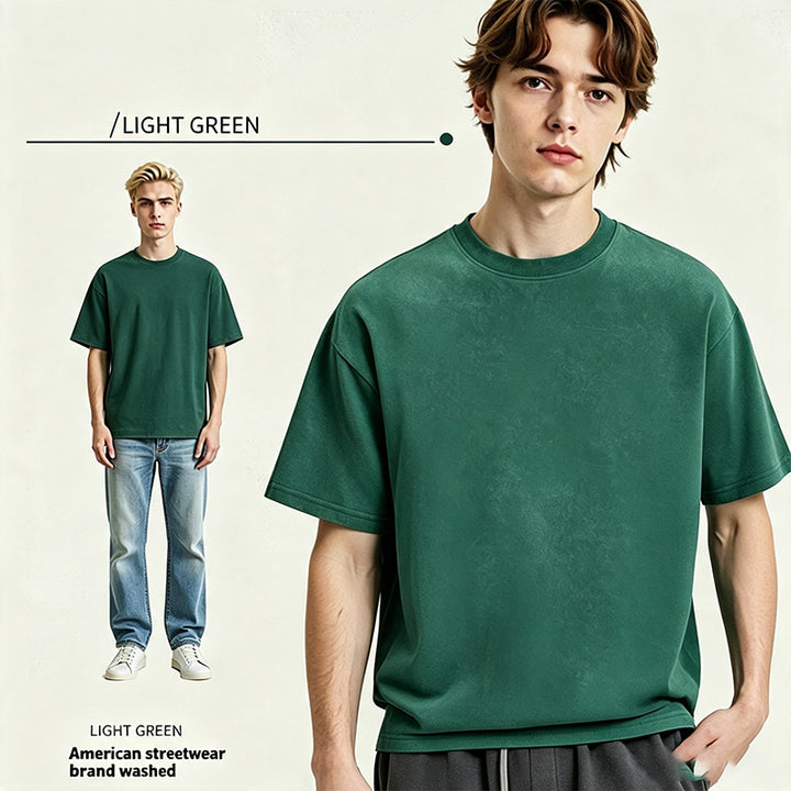 Distressed loose-fit pure cotton T-shirt