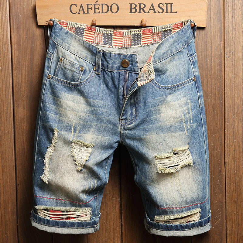 Retro washed distressed denim shorts