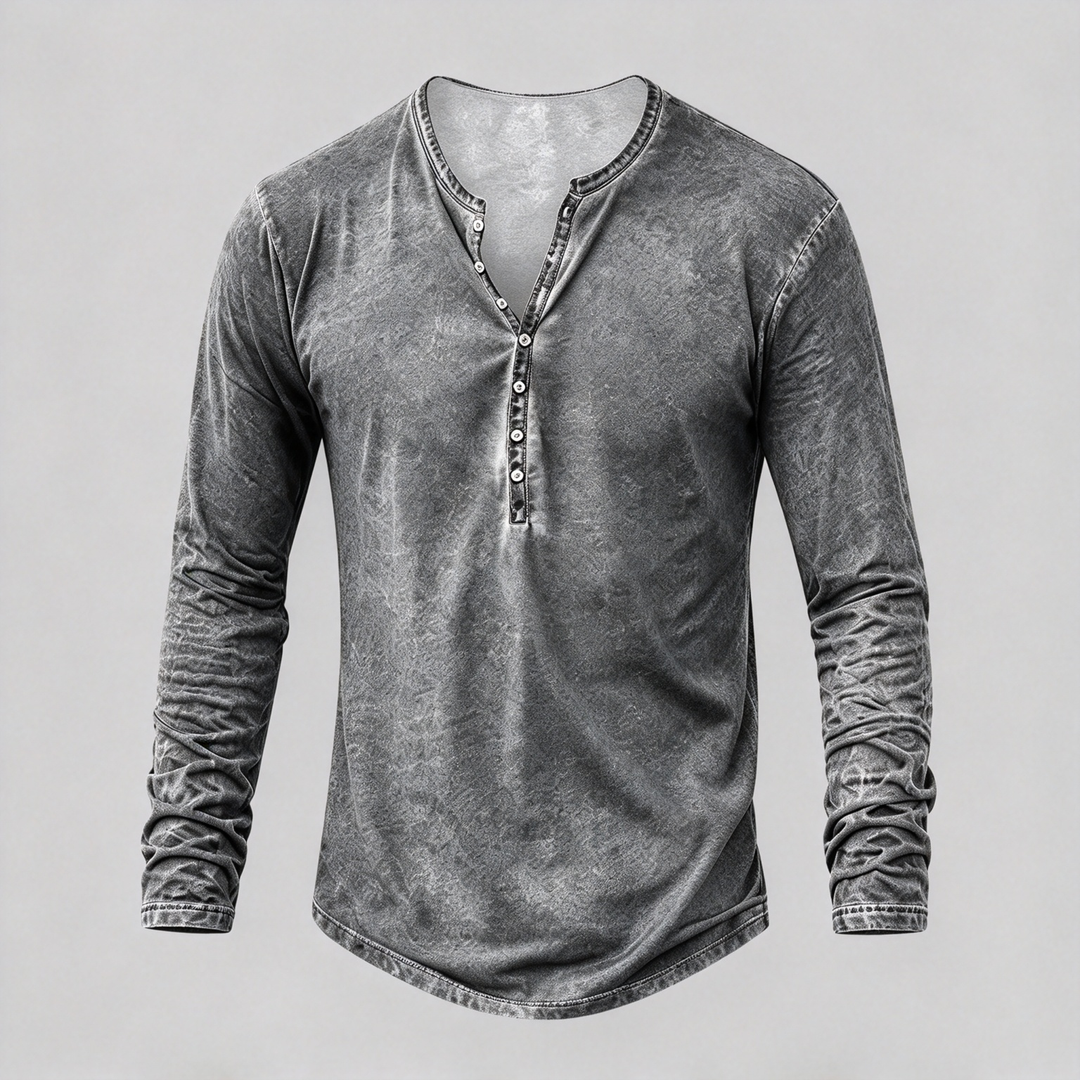 Retro Washed Henley Long Sleeve Shirt