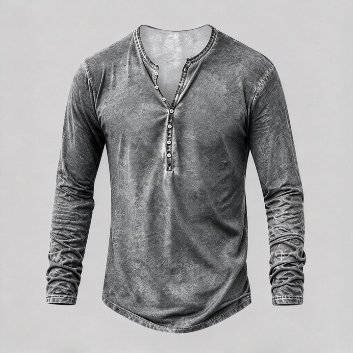 Retro Washed Henley Long Sleeve Shirt