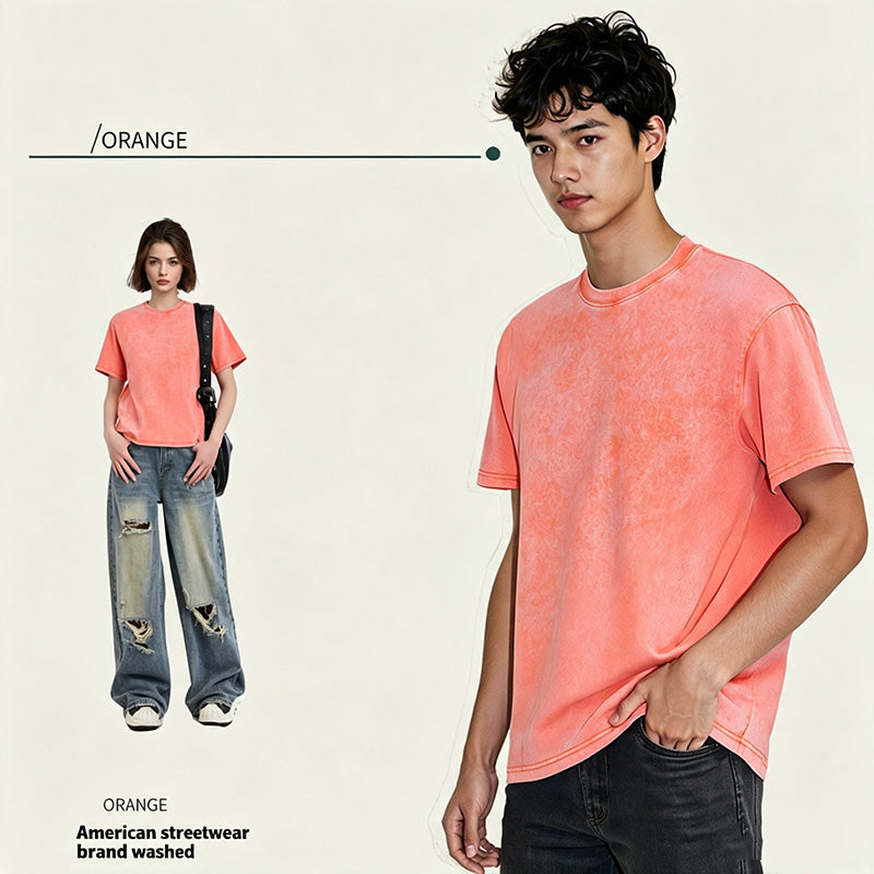 Distressed loose-fit pure cotton T-shirt