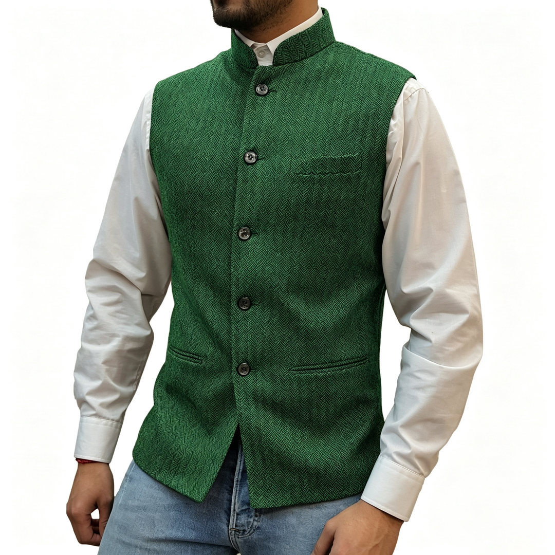 Retro tweed stand-up collar vest